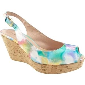 Stuart Weitzman Wedge Sandals JEAN Espadrille Cork 8 Slingbacks Shoes 38.5